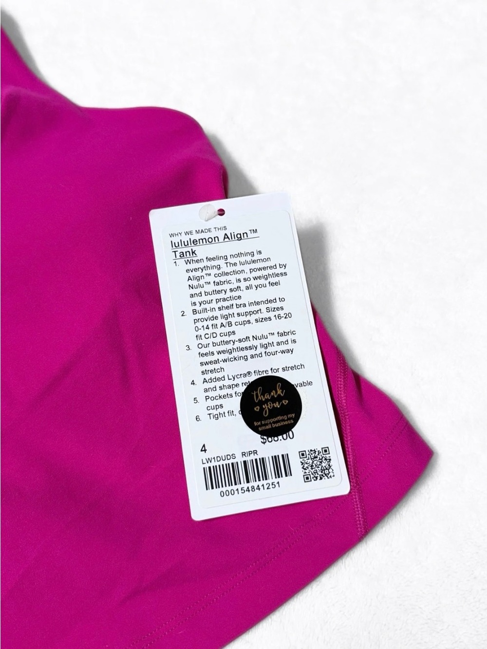NWT Lululemon Align Tank – Ripened Raspberry – Size 4 - Picture 4 of 9